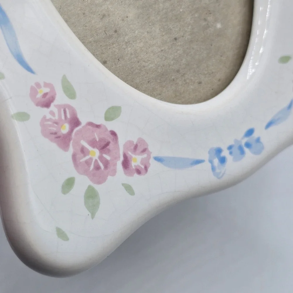 Ceramic Photo Frame Pink‎ Tea Roses Simple Oval Display Cottagecore Vtg Granny